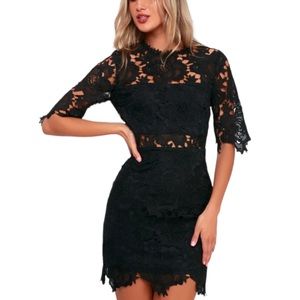Lulus A Fine Romance Black Lace Cocktail Sheath Dress Cocktail Wedding guest
